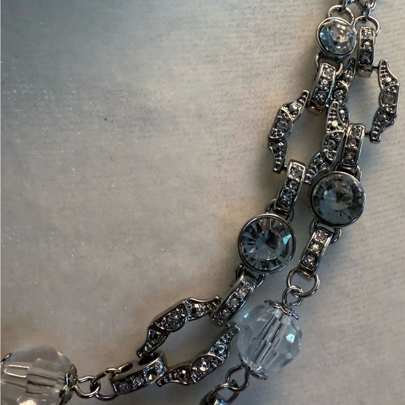 AVON Signed Silver Plated 2 Layer Rhinestone Choker 18" + 3" Extender Clear Bead - Picture 5 of 12